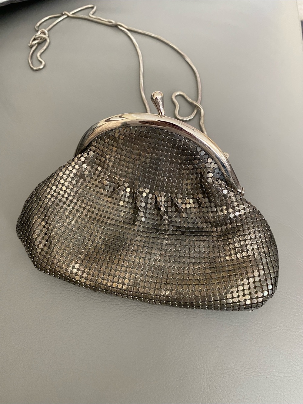 Vintage Whiting & Davis Metallic Mesh Evening Bag in Gunmetal